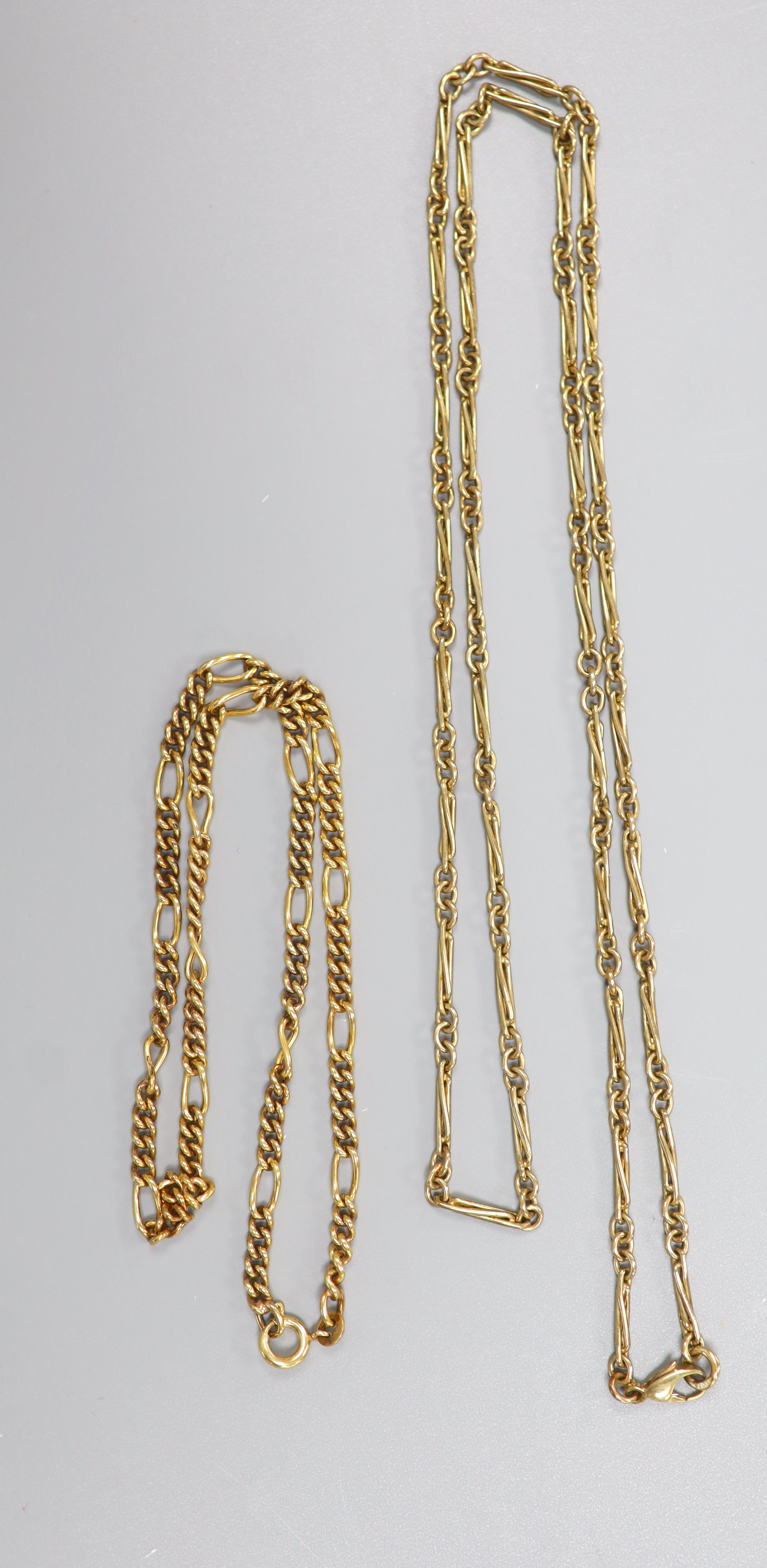 Two modern 9ct gold chains, 70cm & 37cm